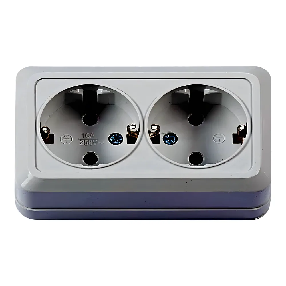 Розетка Leon 2-постова з заземленням IP20 біла TECHNO SYSTEM TNSy5000063