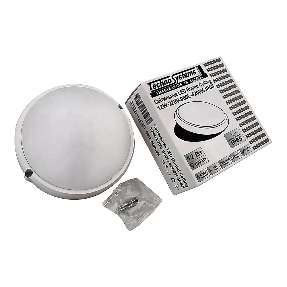Світильник Round Ceiling LED круглий 12 Вт 220 В 960 лм 4200 K IP65 білий (60 шт) TECHNO SYSTEM TNSy5000103