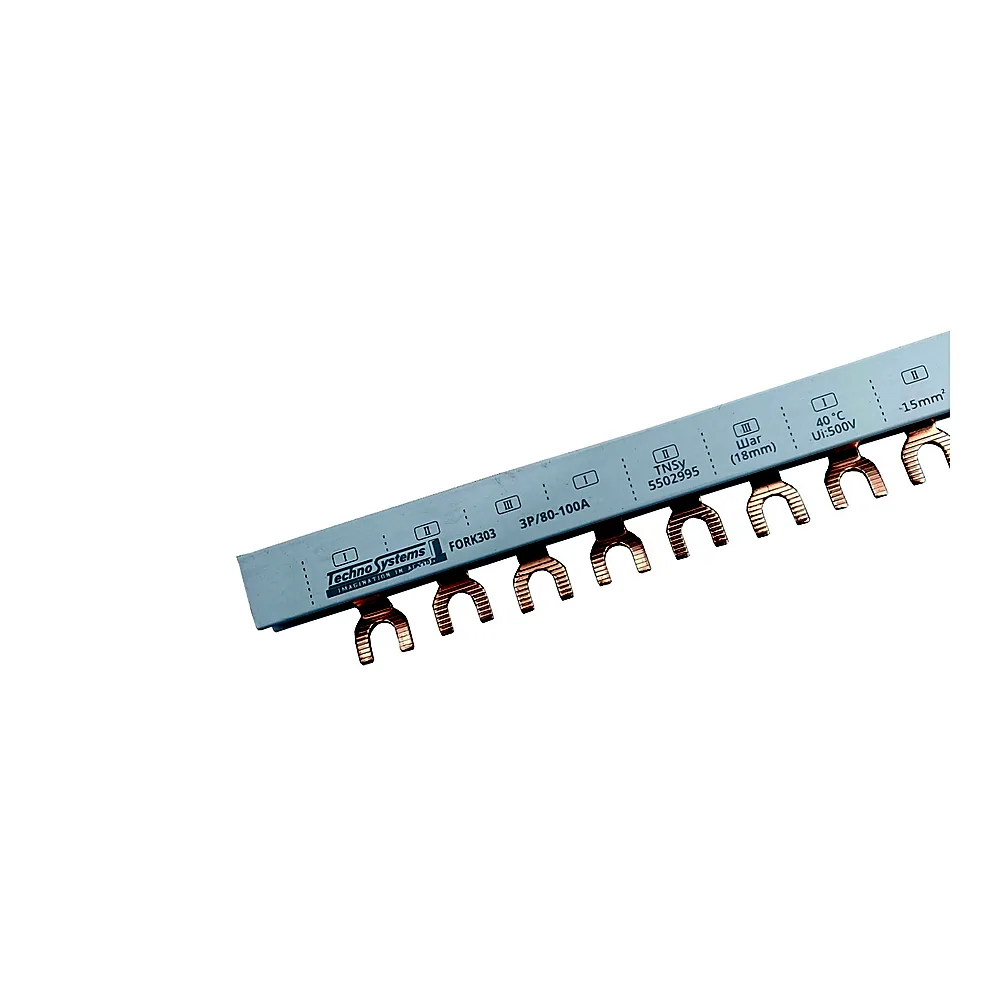 Шина з'єднувальна TECHNO SYSTEM FORK303 3Р 80/100А 15мм2 54мод 1м TNSy5502995