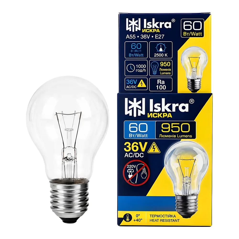 Лампа МО 36 В 60 Вт E27 Іскра 000К00094