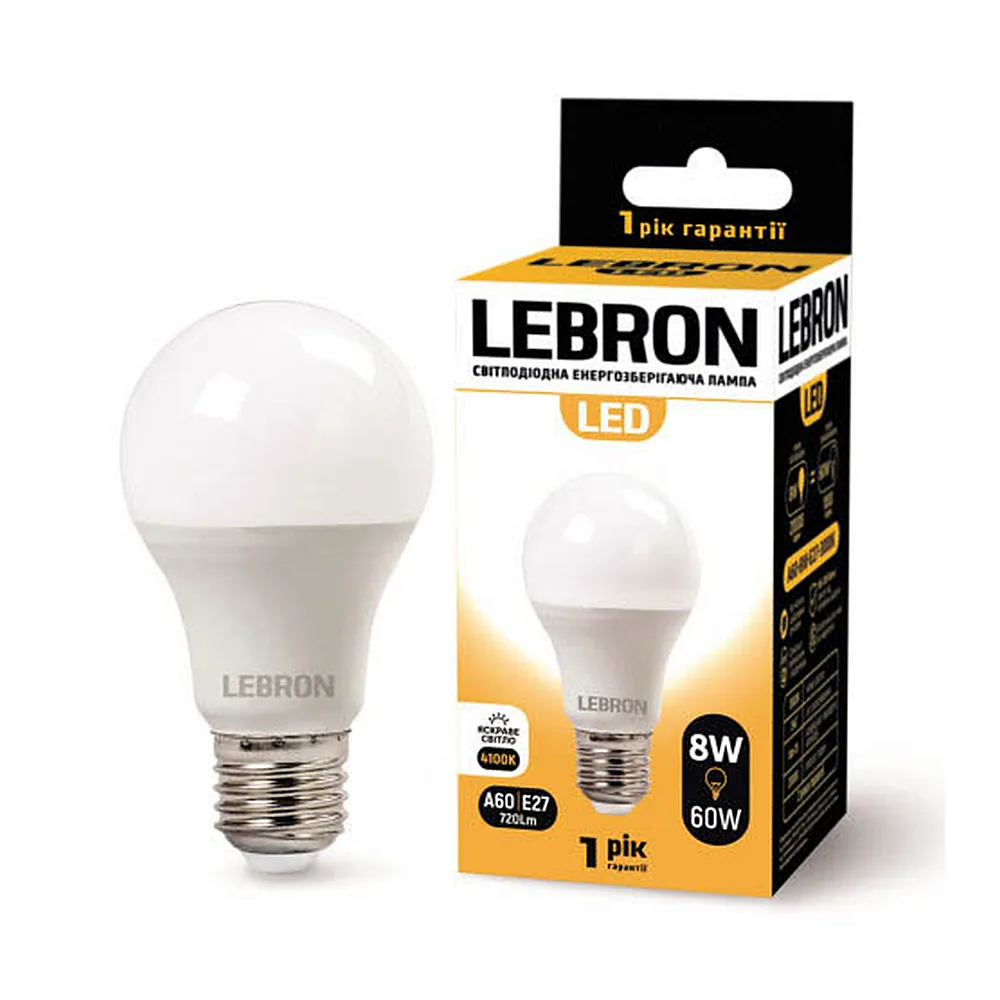 LED-лампа LEBRON L-A60 8W E27 4100K 11-11-14