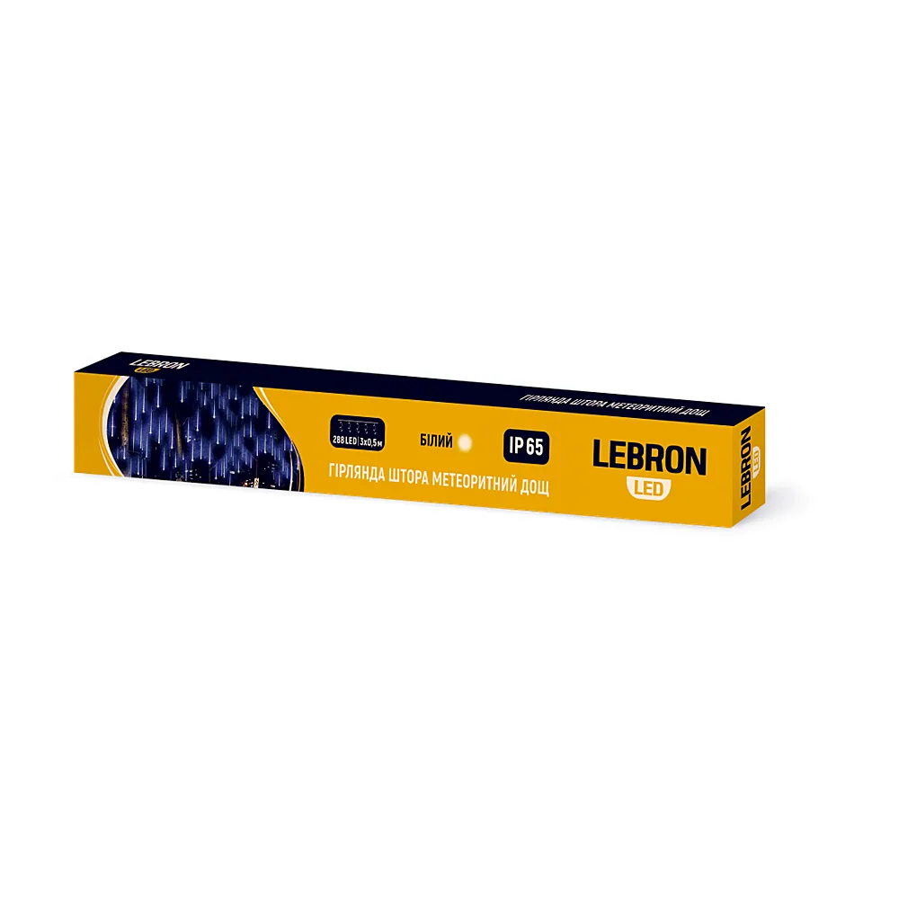 LED гірлянда LEBRON штора 3х0,5м метеоритний дощ 288LED біла IP65 15-18-98
