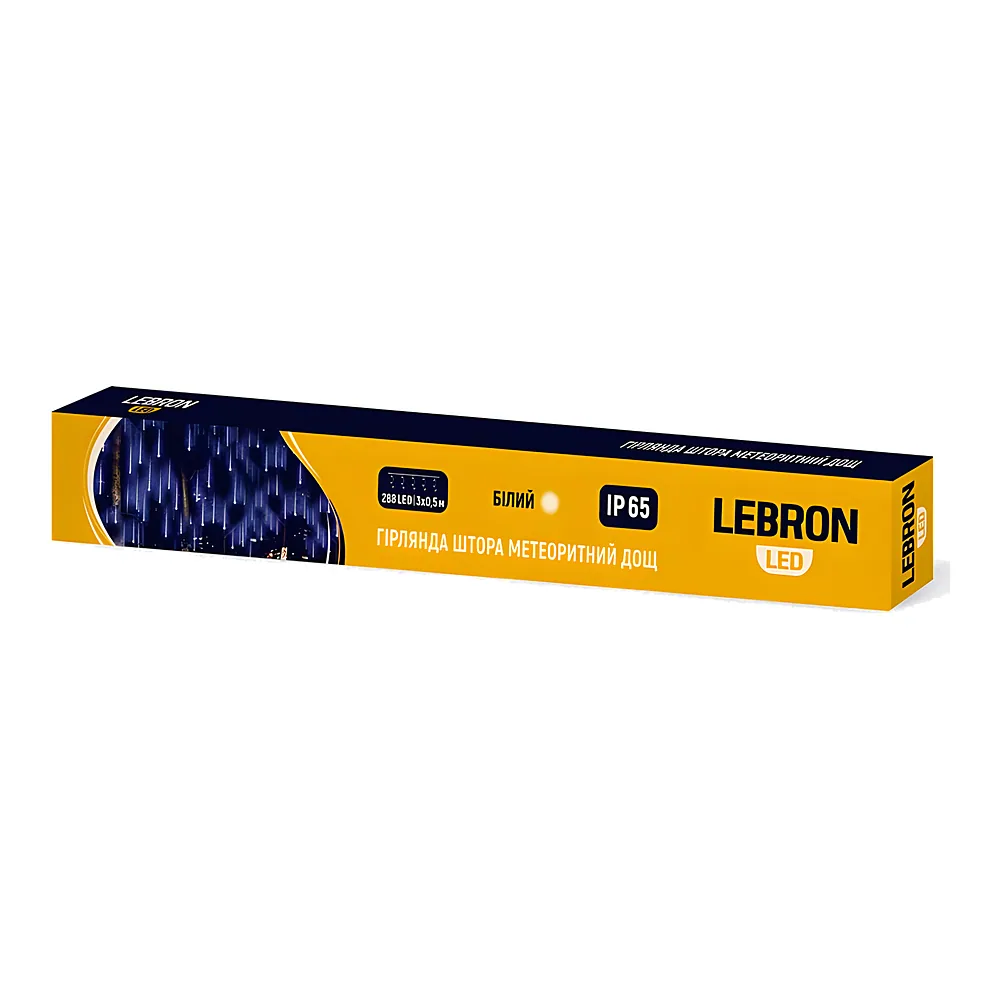 Гірлянда штора світлодіодна 3х0,5 м метеоритний дощ 288LED біла IP65 LEBRON 15-18-98