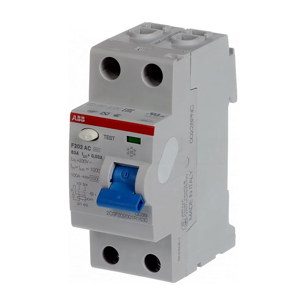 Пристрій захисного відключення ABB F200 F202AC-63/0,03 2P 63А 30мА AC 2CSF202001R1630