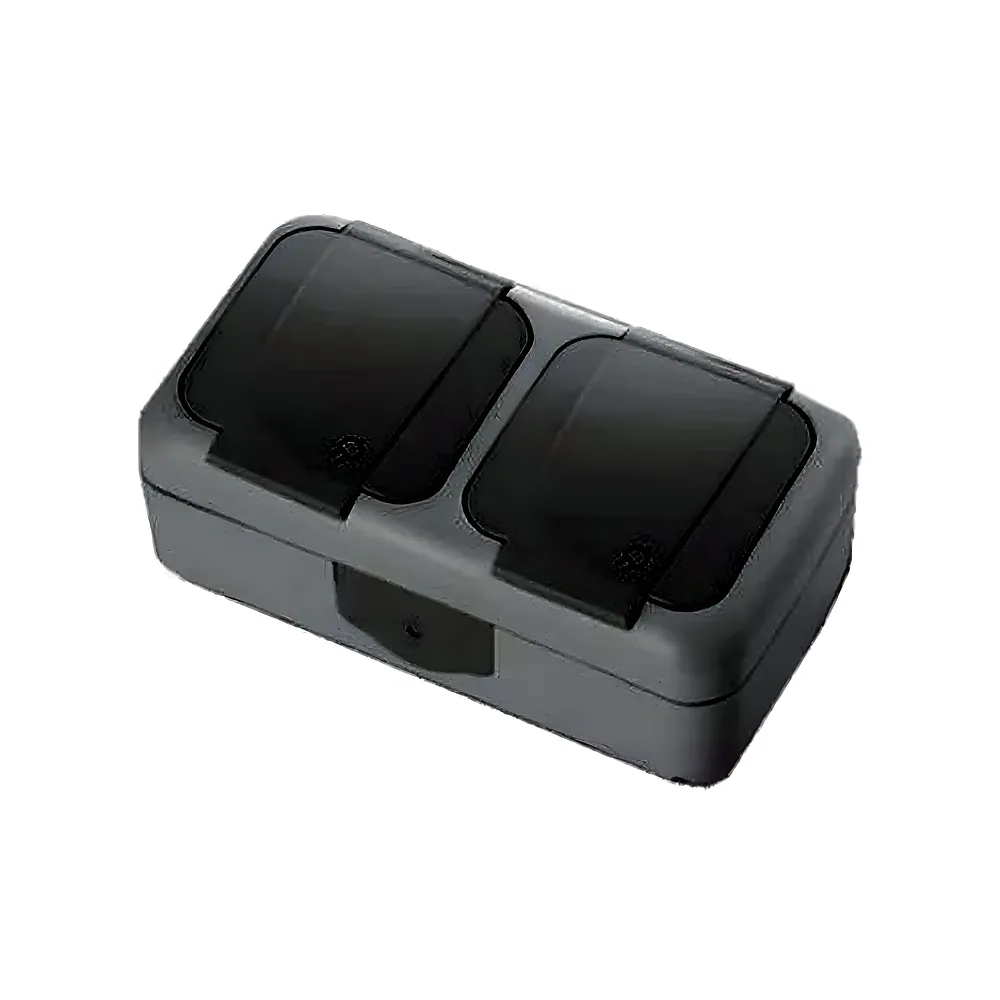 Розетка Palmiye накладна 2-постова з заземленням з кришкою IP54 сіра VI-KO 90555588