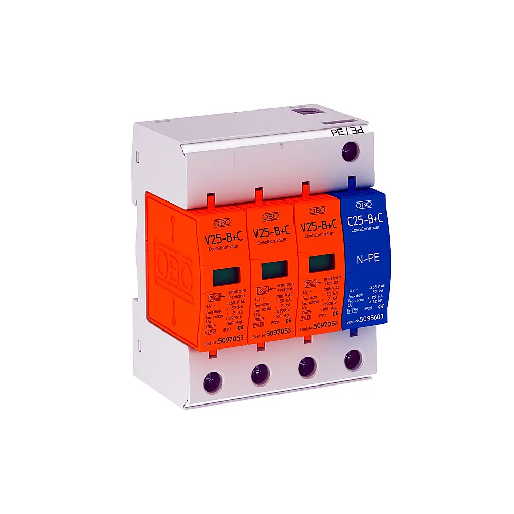 Обмежувач перенапруги OBO Bettermann V25-B+C 3+NPE In=30kA U=280B Im=50kA 5094463