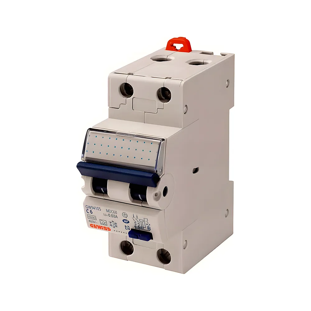 Диференційний автоматичний вимикач COMPACT RCBO 1P+N C6 6 кА тип AC 0,03 мА GEWISS GW94105