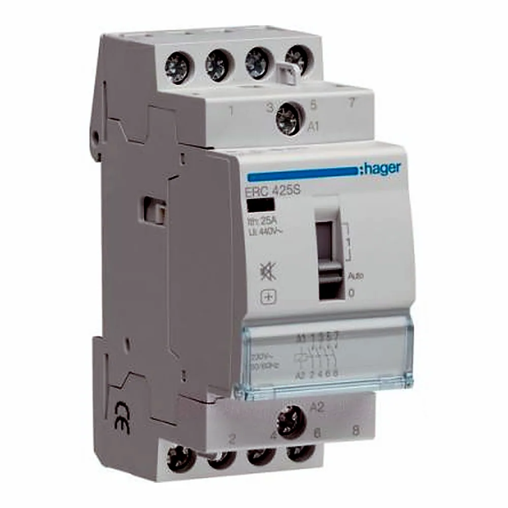 Контактор Hager ERC425S безшумний з ручним керуванням 25A 230V 4НВ