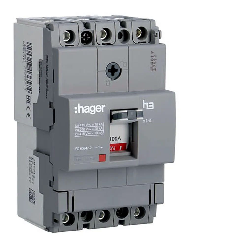 Автоматичний вимикач Hager x160 100A 3P 18kA HDA100L