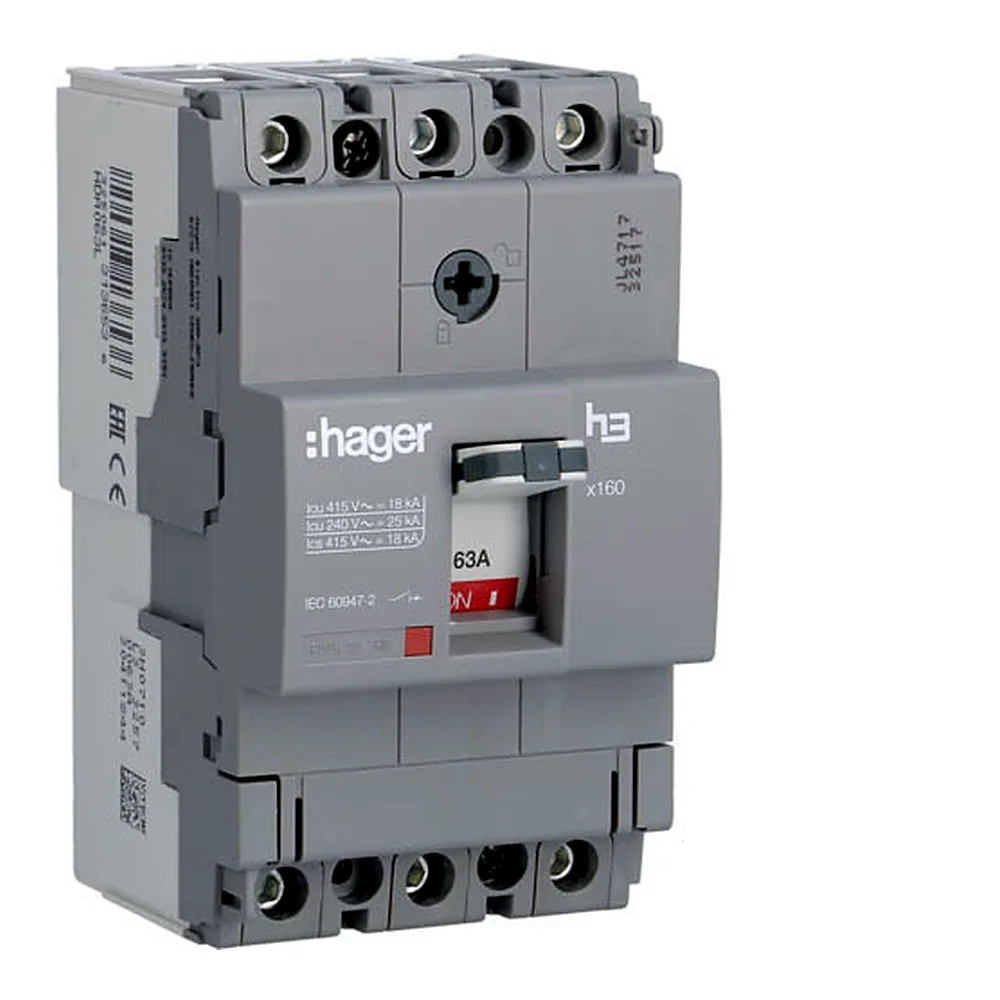 Автоматичний вимикач Hager x160 63A 3P 18kA HDA063L