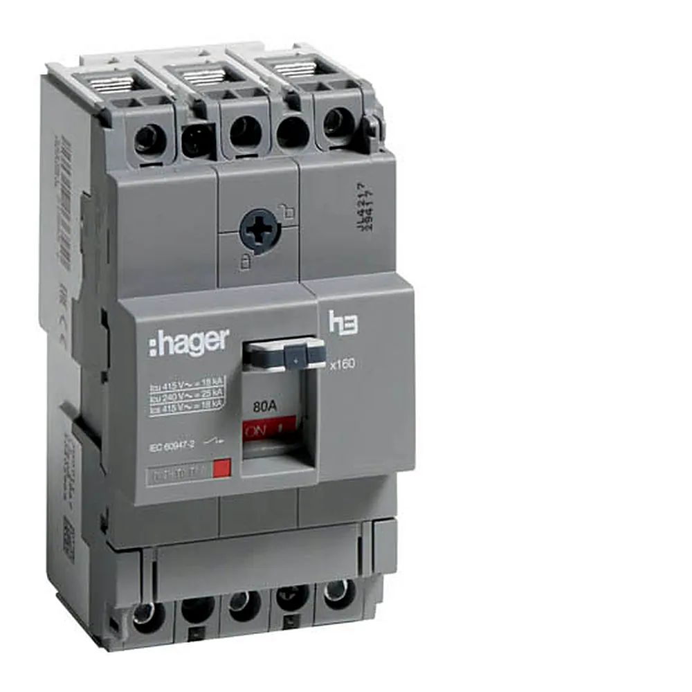 Автоматичний вимикач Hager x160 80A 3P 18kA HDA080L