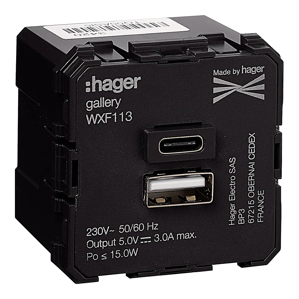 Розетка Hager Lumina/Gallery USB-A USB-C 3A WXF113