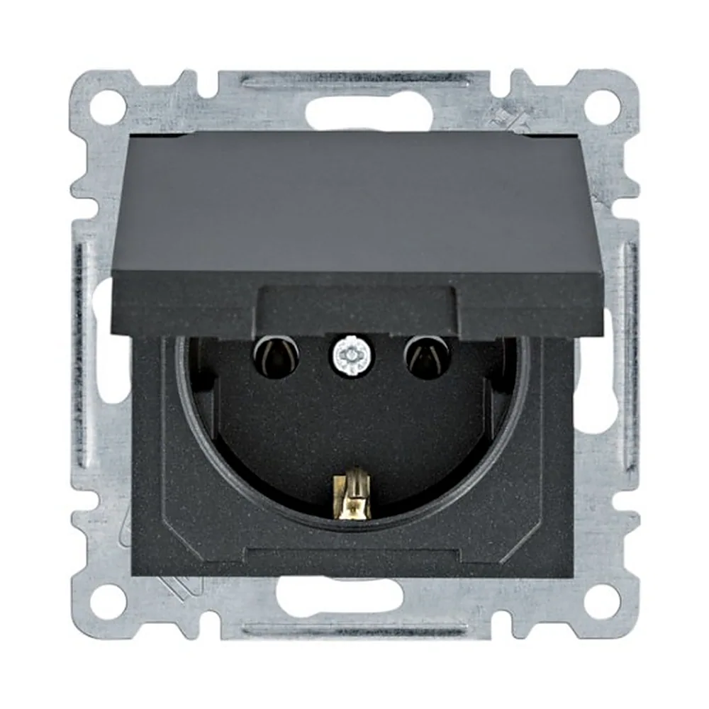 Розетка Hager Lumina з з/к з кришкою 16А 230В чорна WL1153
