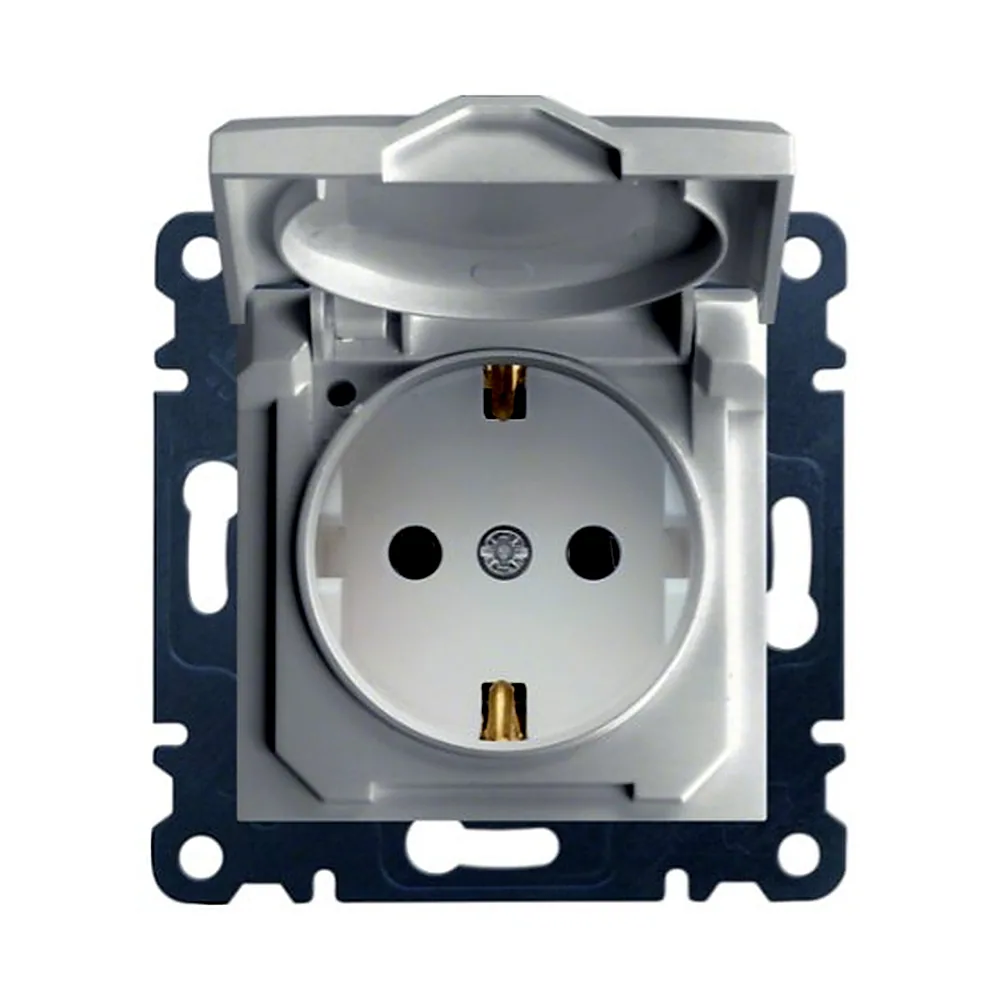Розетка Hager Lumina-2 з з/к з кришкою біла 16A 230V WL1150