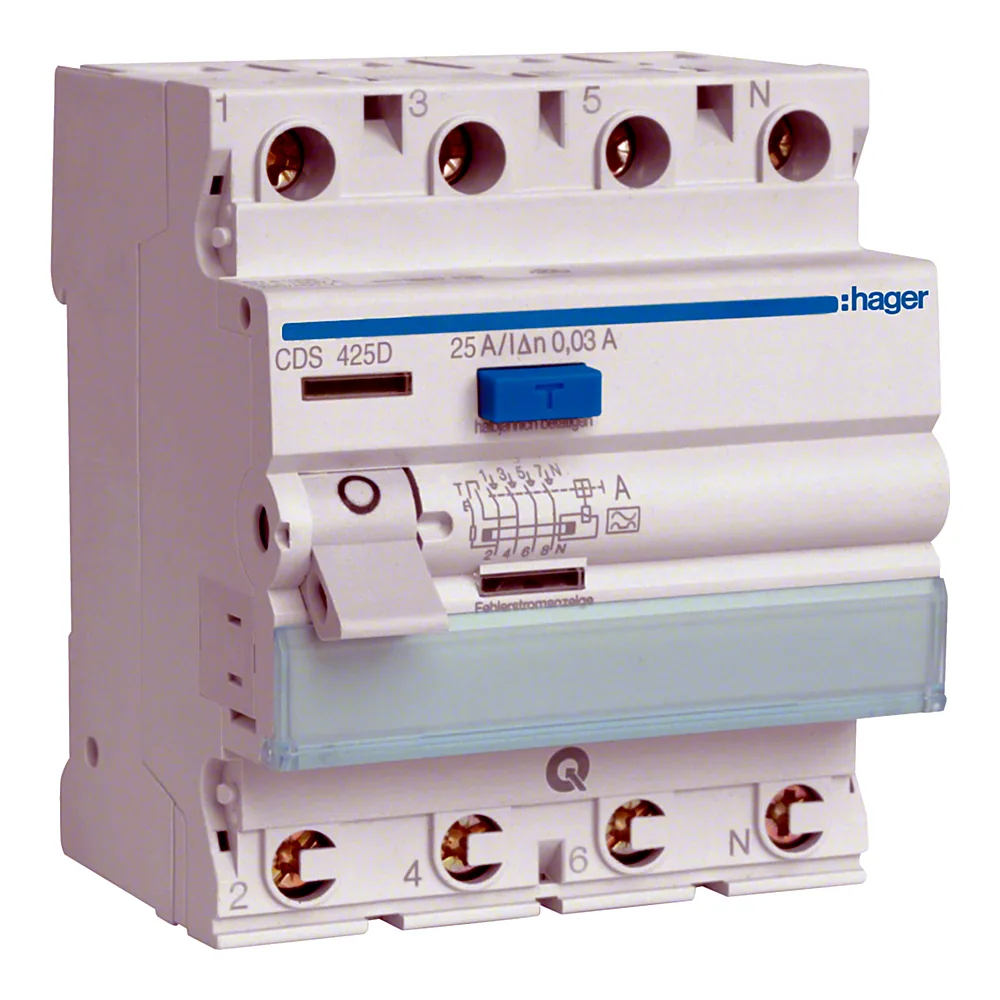 Пристрій захисного відключення Hager QC 4P 25A 30mA A CDS425D