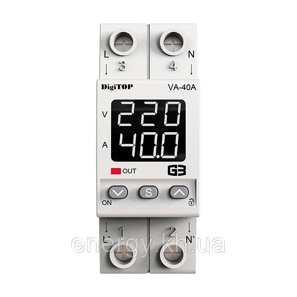Реле напруги DigiTOP VA-40A M2W з контролем струму