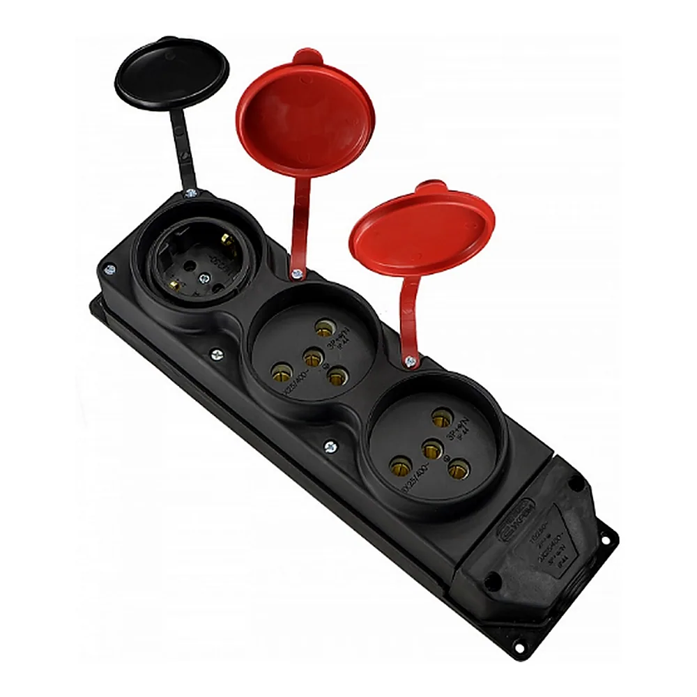 Колодка каучукова АсКо 3Р+РЕ 2×25А/1×16A 2P+PE IP44 A0250010014