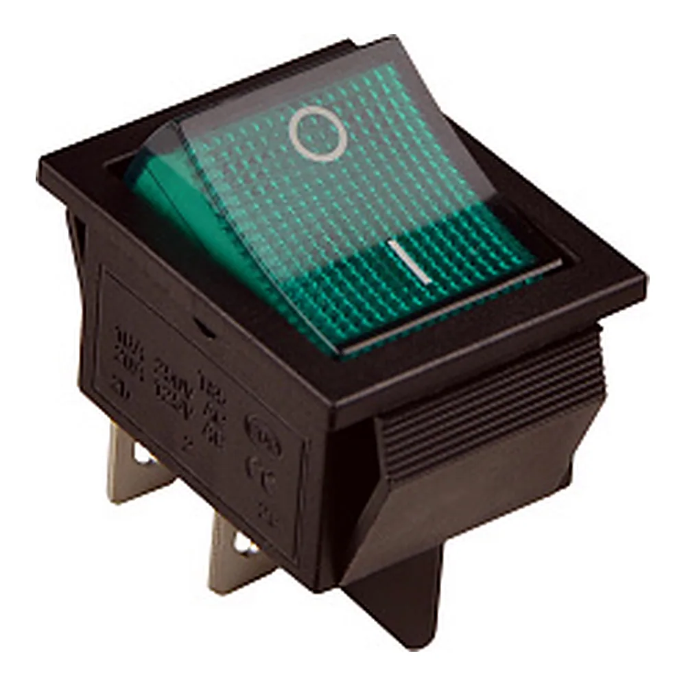 Перемикач АсКо KCD2-201N GR/B 1 клавішний з підсвічуванням 12 V AC/DC зелений A0140040171