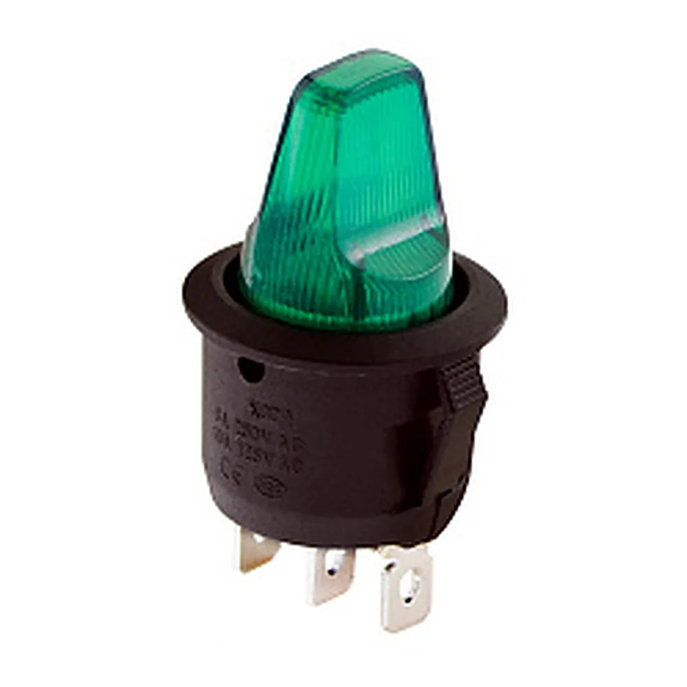 KCD1-5-101NH GR/B 220V Перемикач 1 клав. високий зелений з підсвічуванням