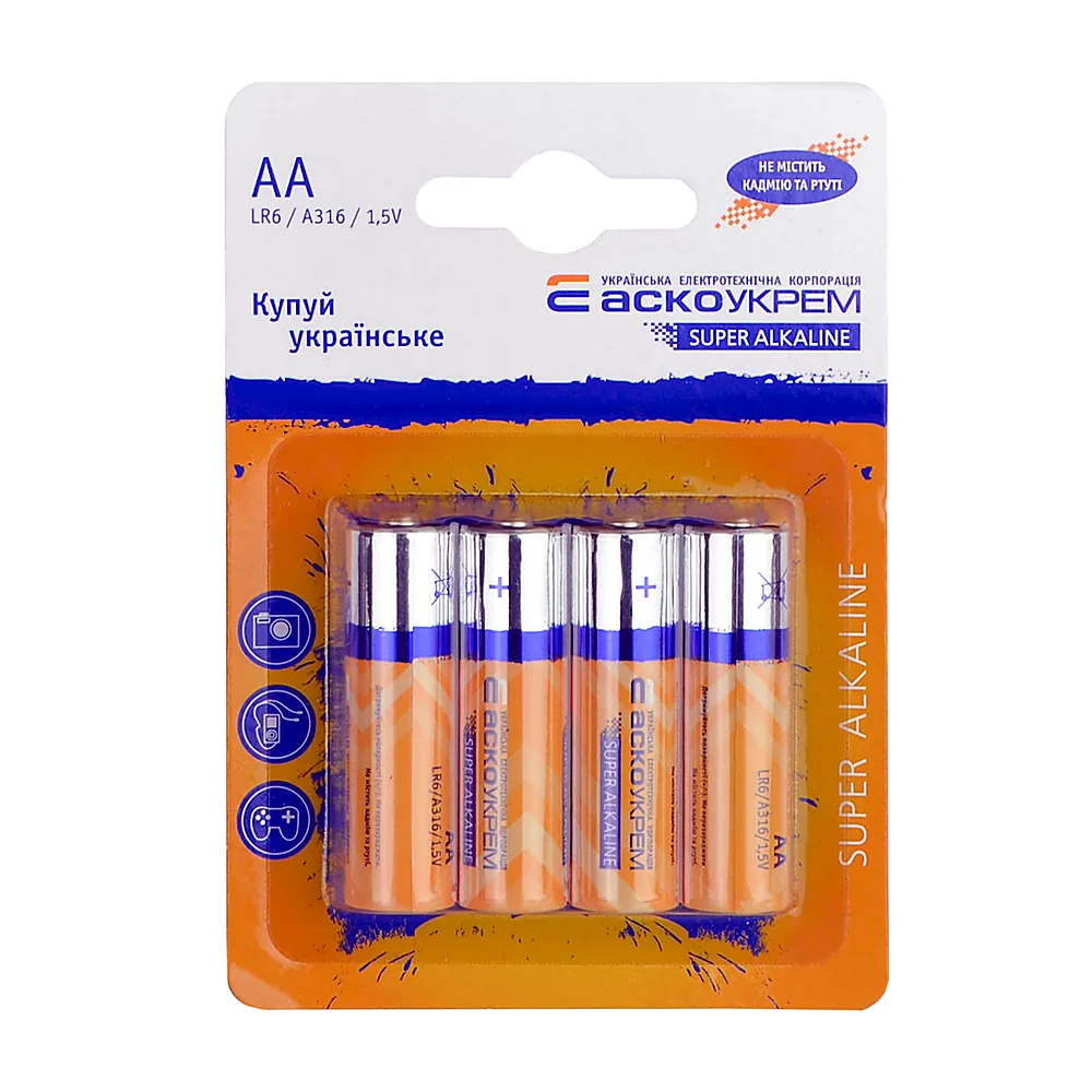 Батарейка лужна АсКо LR6 AA 4 шт Аско.LR6.BL4