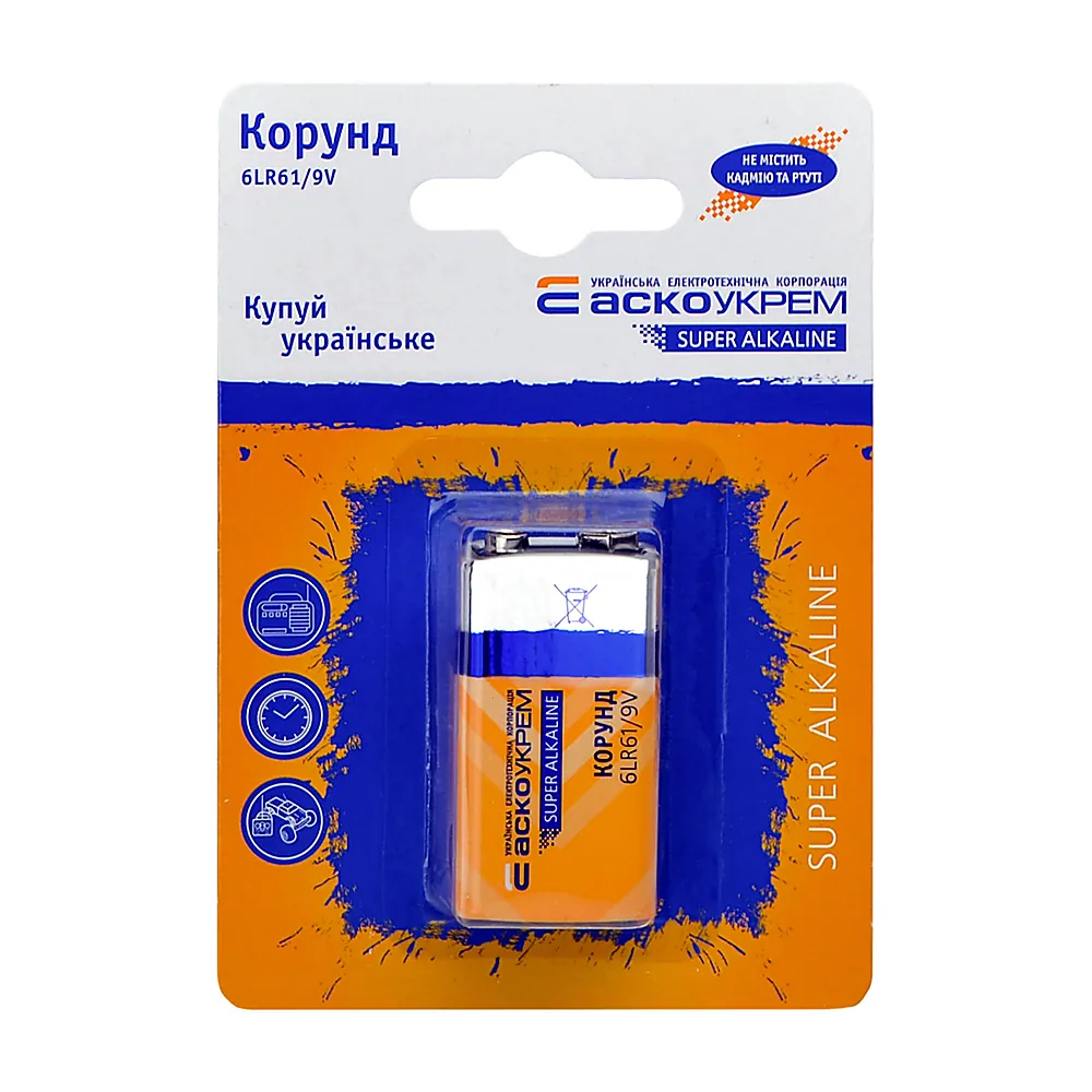 Батарейка лужна АсКо 6LR61 Крона 1 шт Аско.6LR61.BL1