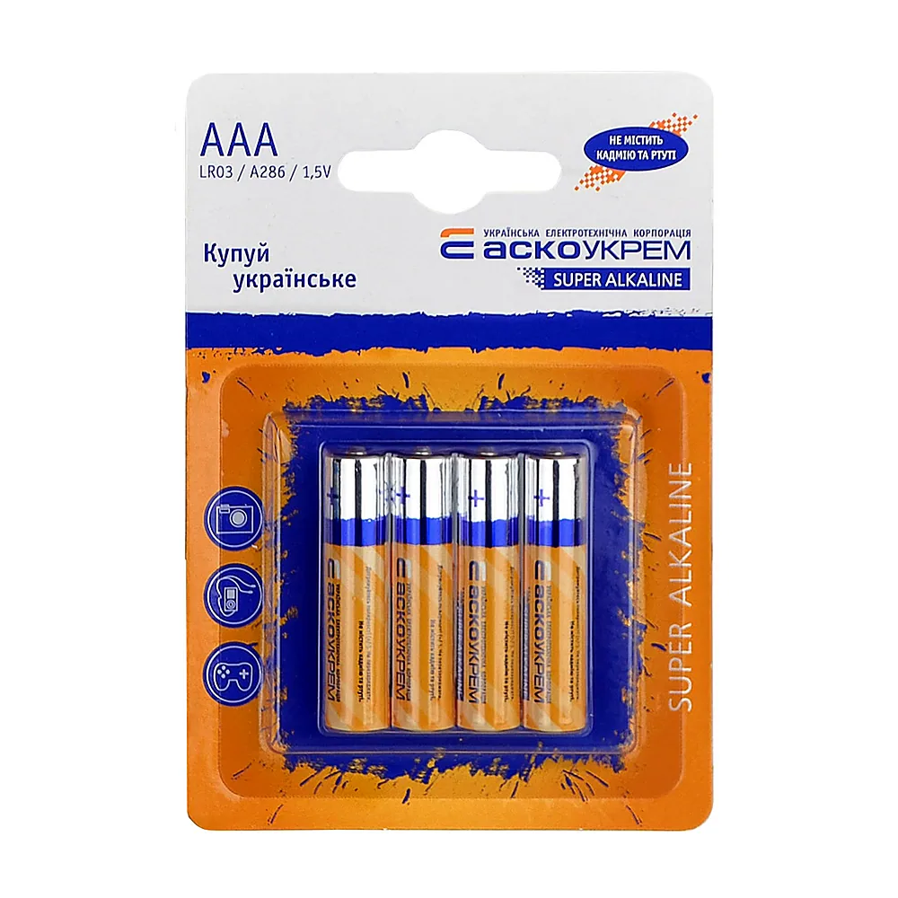 Батарейка лужна АсКо LR03 AAA 4 шт Аско.LR03.BL4