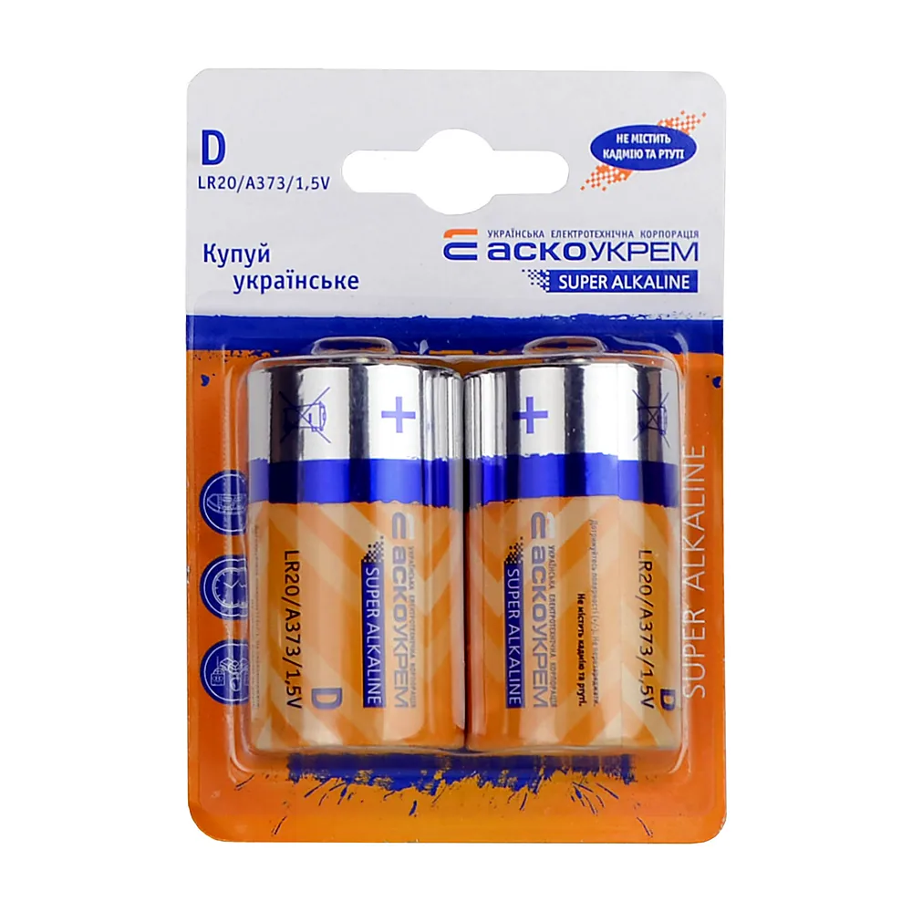 Батарейка лужна АсКо LR20 D 2 шт Аско.LR20.BL2