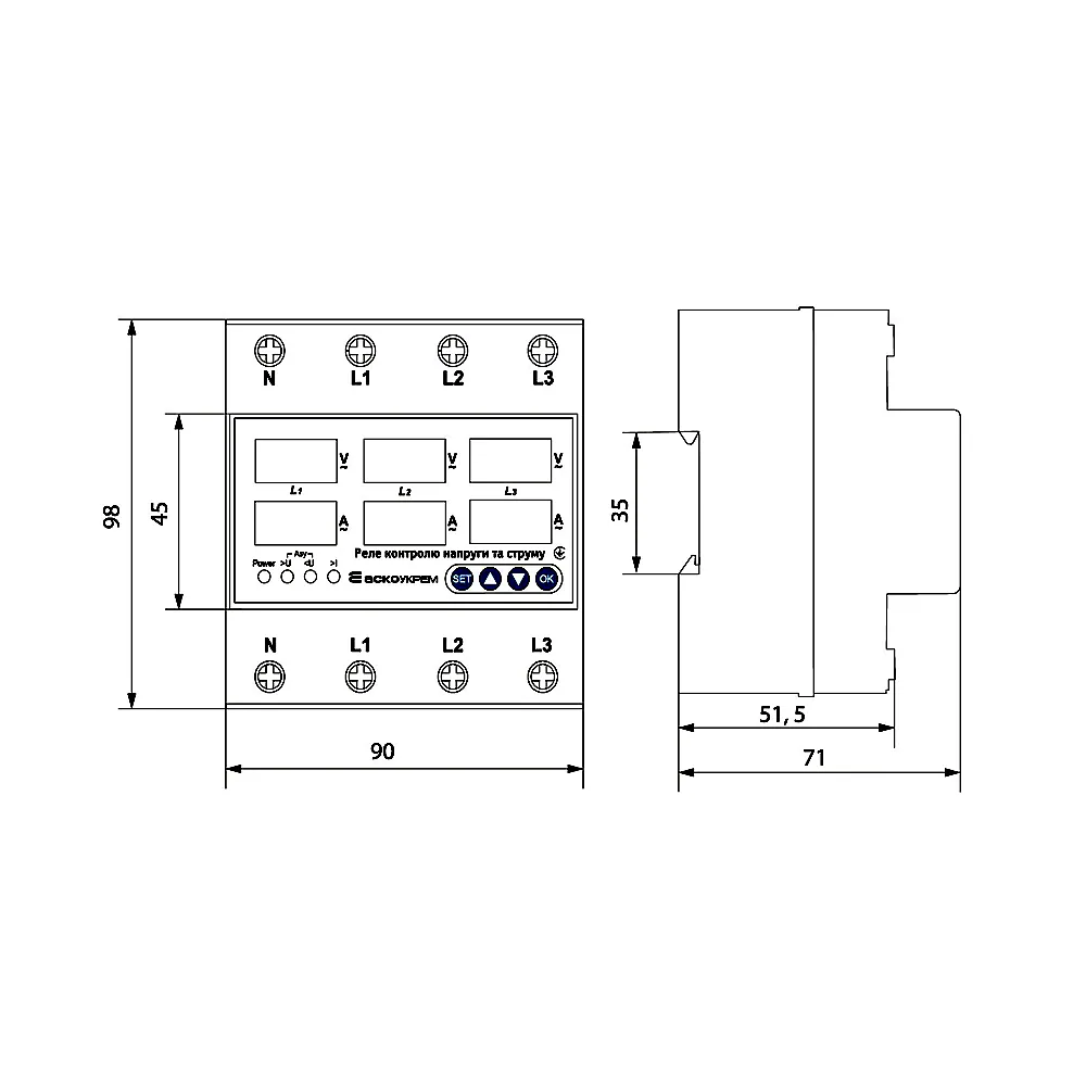 Реле контролю напруги та струму АсКо RKV 4P 63A A0010230003