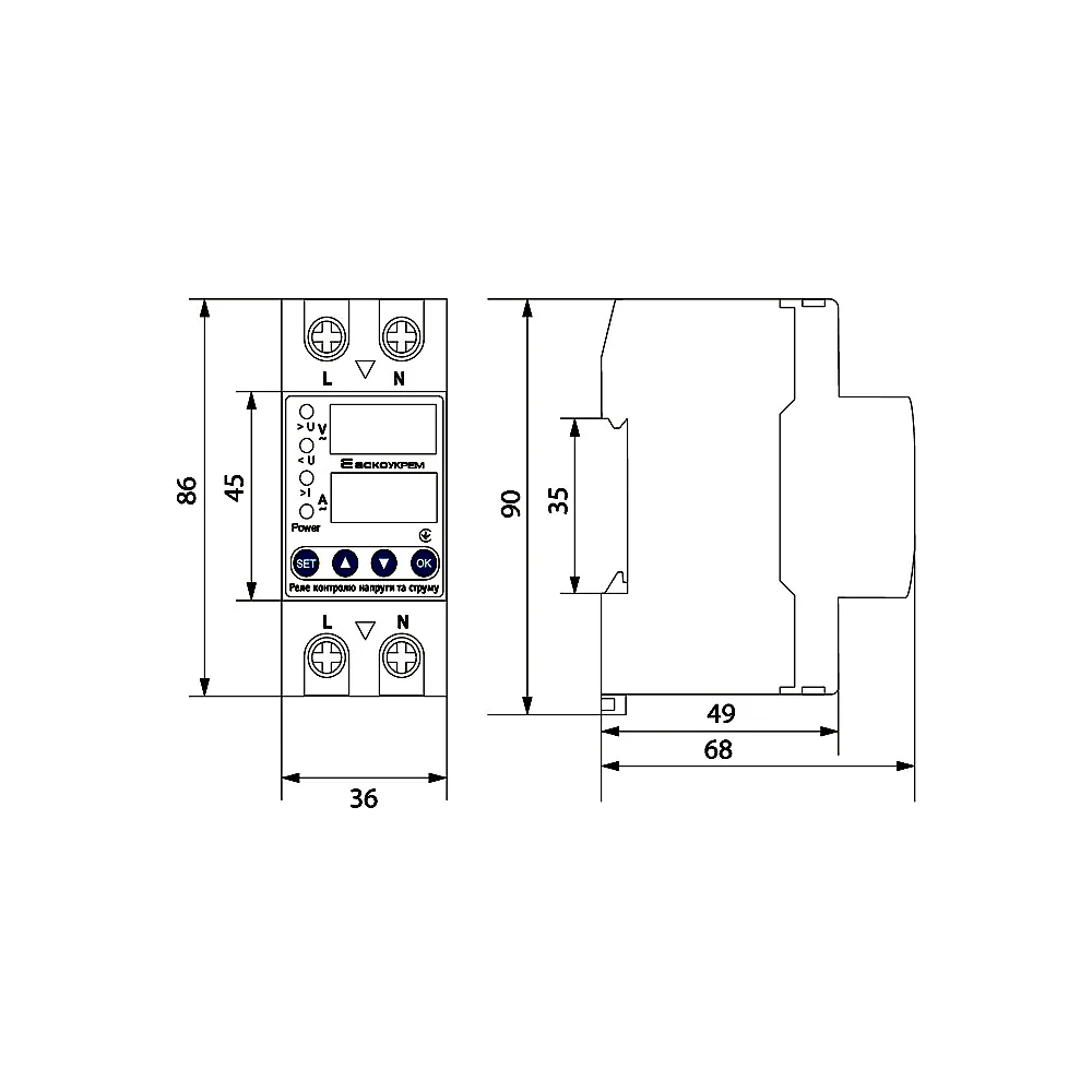 Реле контролю напруги та струму АсКо RKV 2P 63A A0010230002