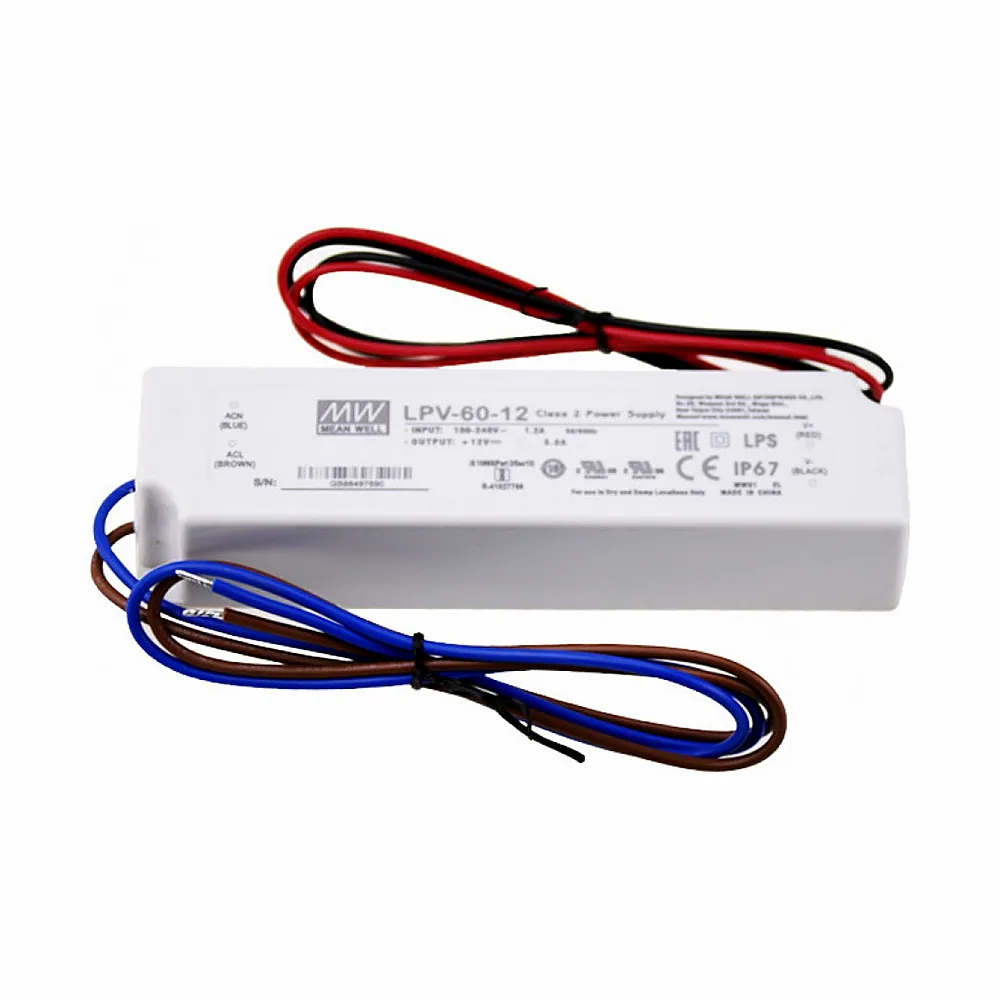 Блок живлення Mean Well LPV-60-12 60W 12V 5A IP67 LPV-60-12
