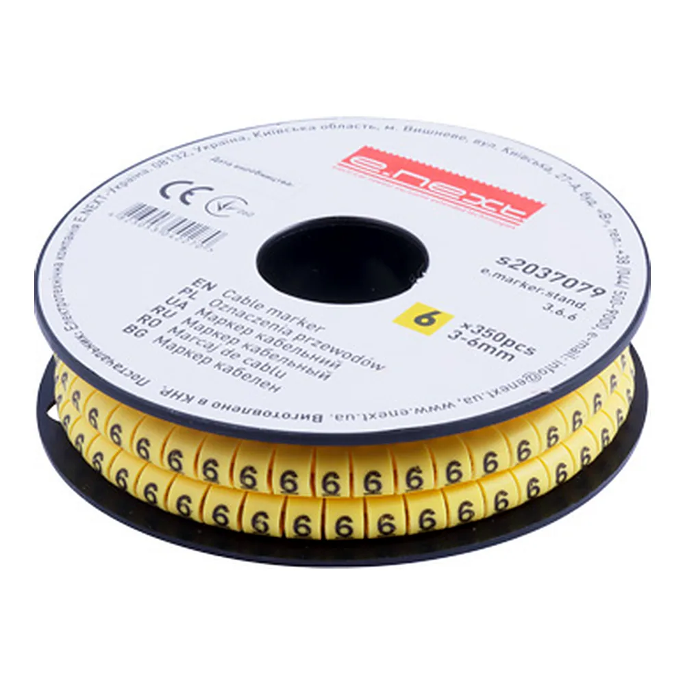 Маркер кабельний e.marker.stand.3.6.6, 3-6 кв.мм, "6", 350 шт