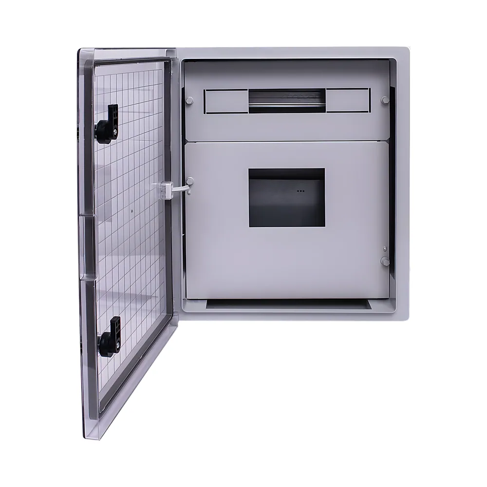 Шафа удароміцна з АБС-пластика e.plbox.400.500.175.3f.6m.tr, 400х500х185мм, IP65 з прозорими дверцятами,  панеллю під 3 - фазний лічильник та 6 модулів