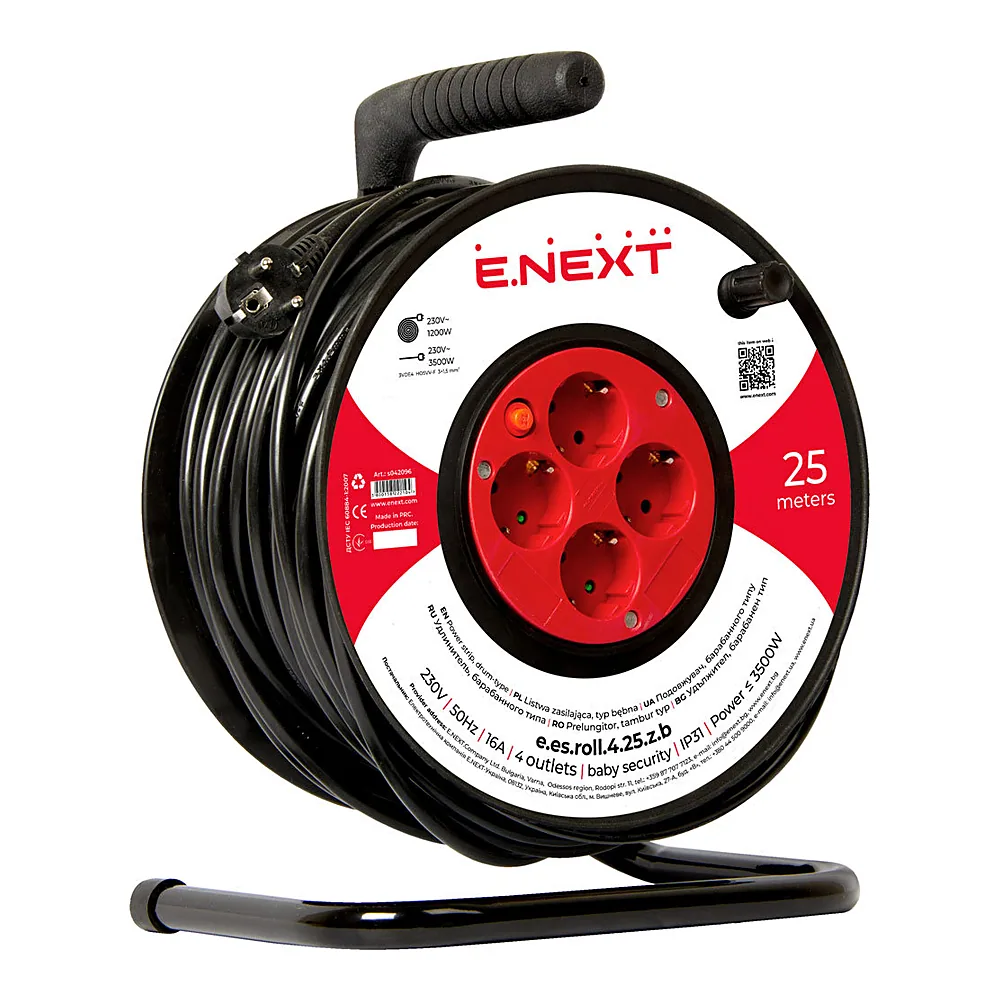Подовжувач на котушці E.NEXT e.es.roll.4.25.z.b. з/з 25 м 3x1,5 S042096