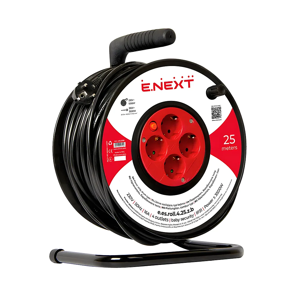 Подовжувач на котушці e.es.roll.4.25.z.b. з заземленням 25 м 3х1,5 E.NEXT s042096