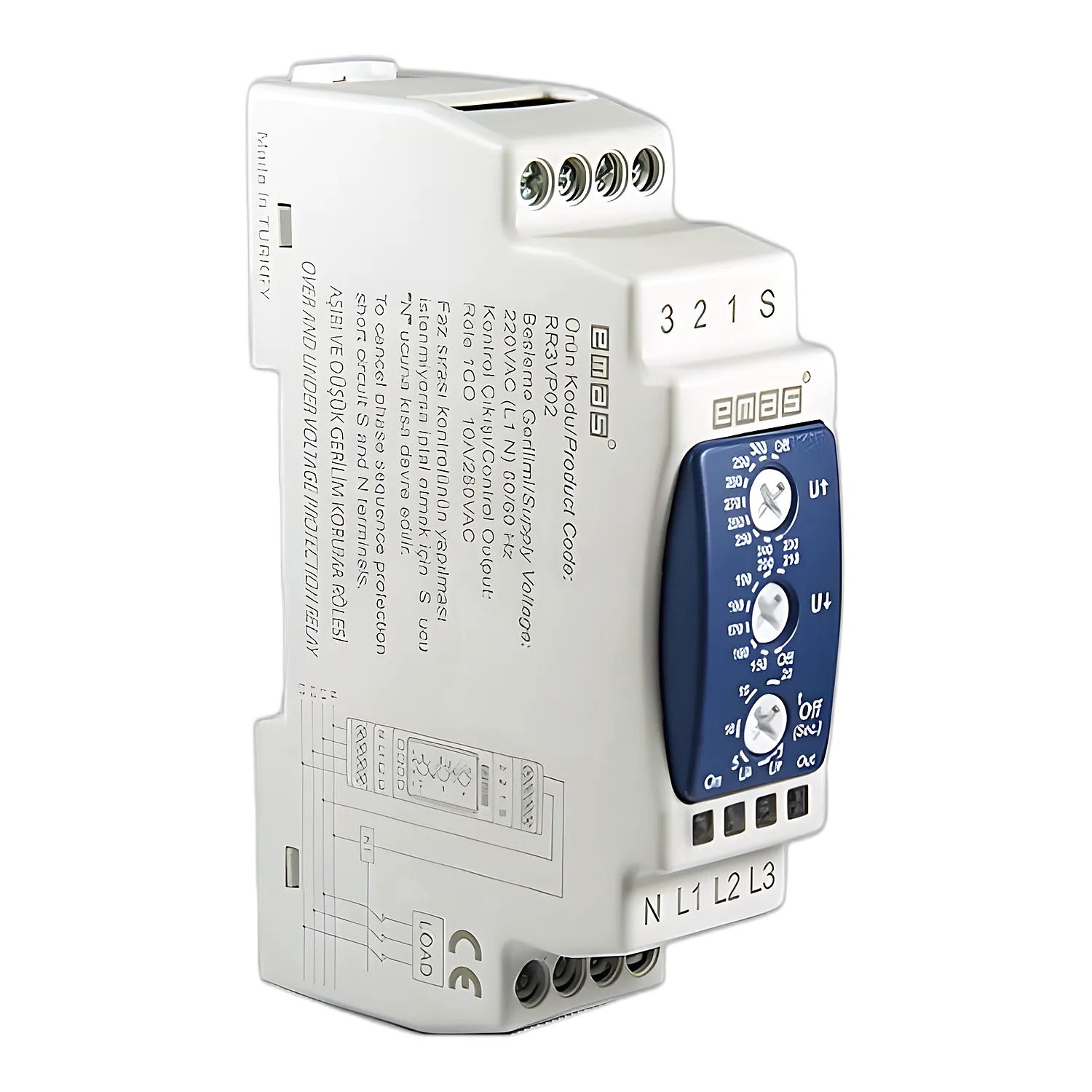Реле контролю напруги EMAS RR3VP02 трифазне 230-300VAC 150-210VAC