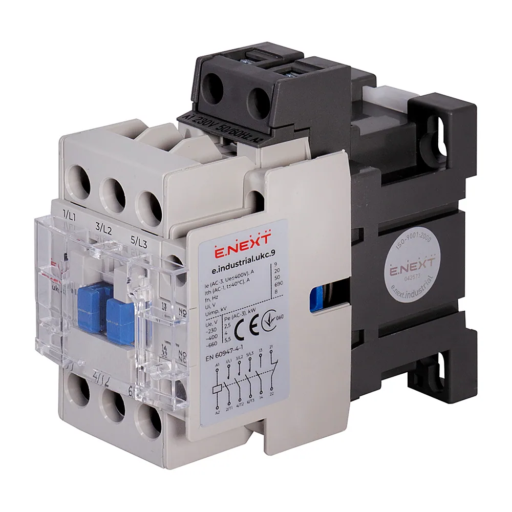 Контактор E.NEXT e.industrial.ukc.9.230 9A 230В 1NO+1NC i.0090069