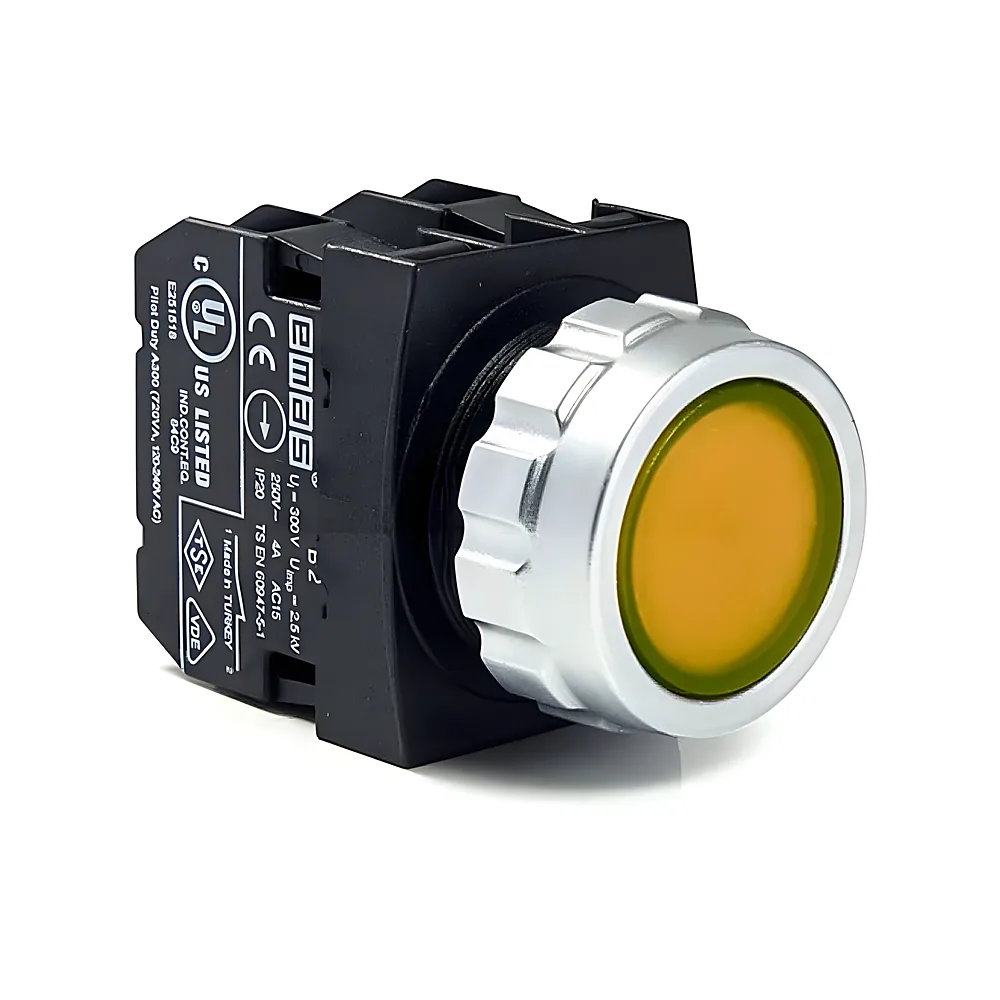 Кнопка натискна кругла 1NO+1NC жовта EMAS H102DS