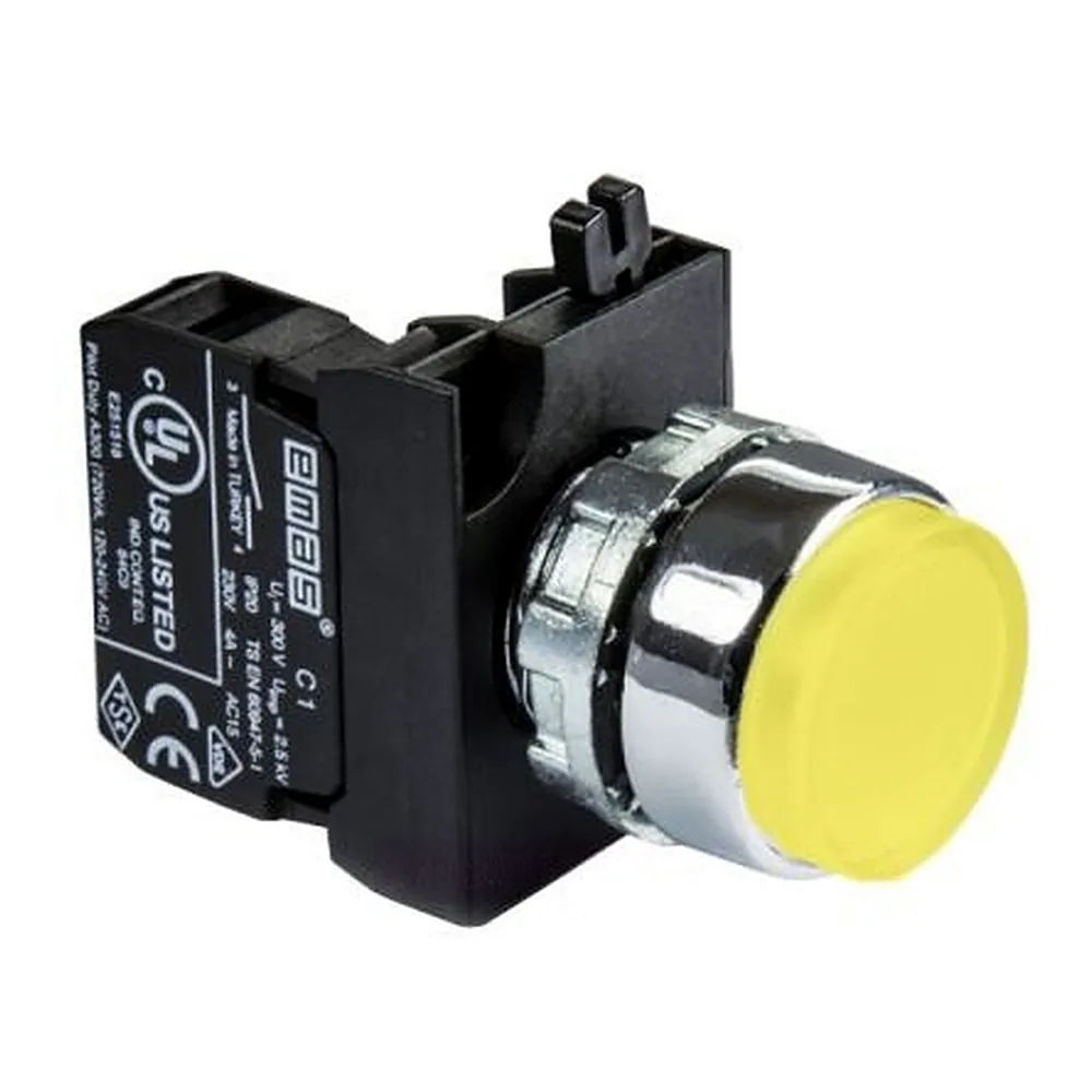 Кнопка керування EMAS CM100HS нажимна кругла жовта метал IP65 CM100HS