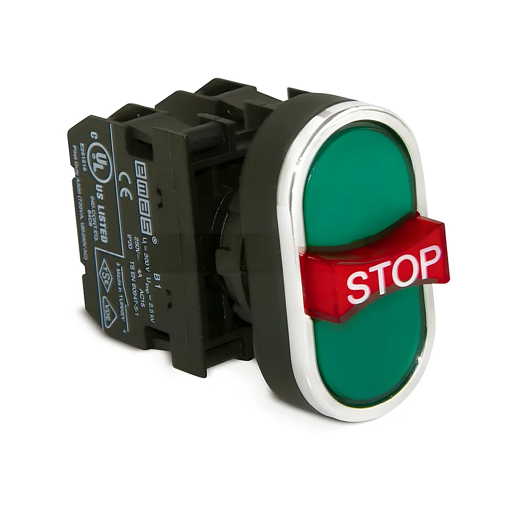 Кнопка керування аварійна STOP потрійна 2NO+1NC зелена EMAS B121B30YY