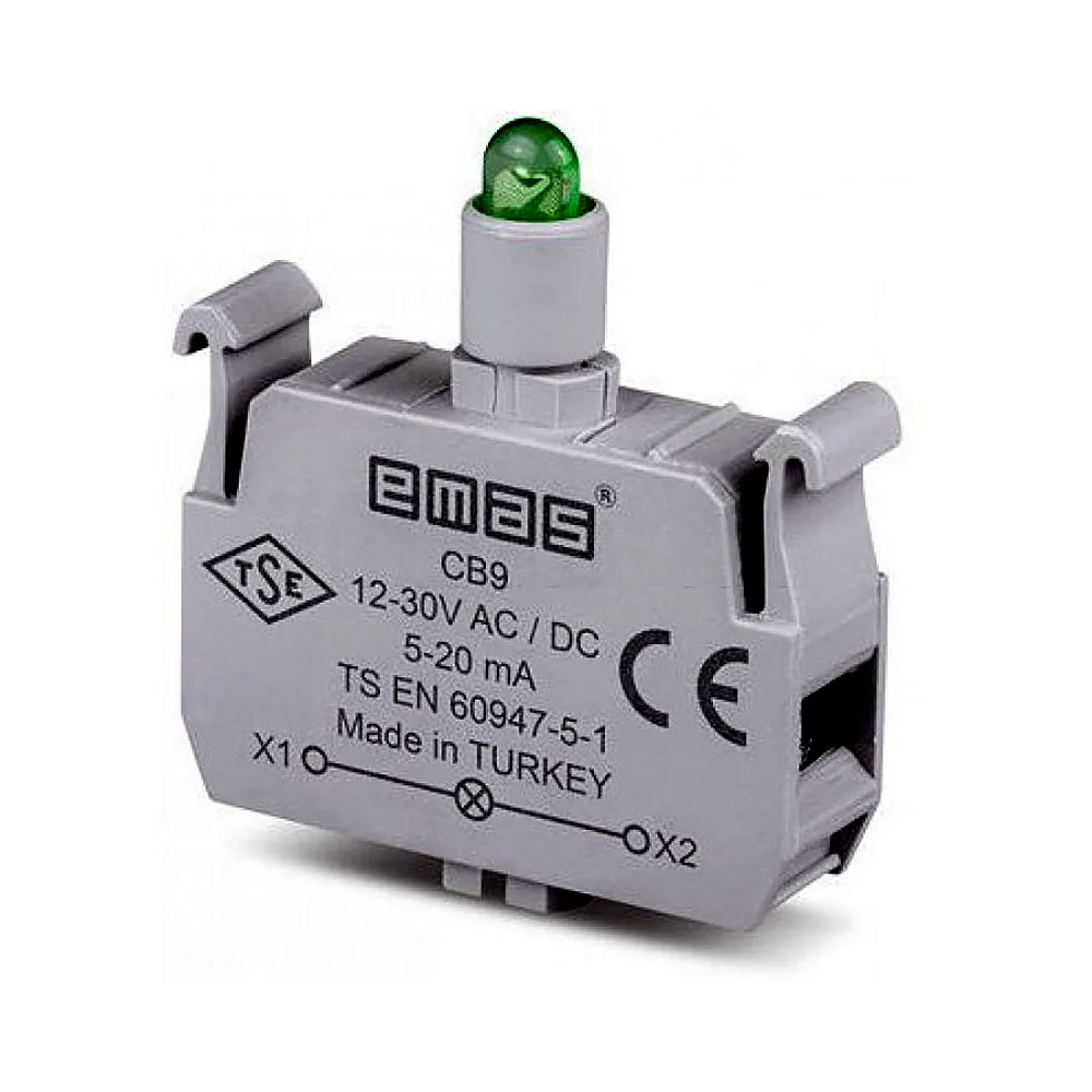 Блок-контакт підсвітки EMAS зелений 12-30V AC/DC CB9