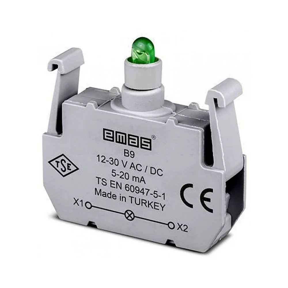 Блок-контакт підсвітки EMAS зелений 12-30V AC/DC B9