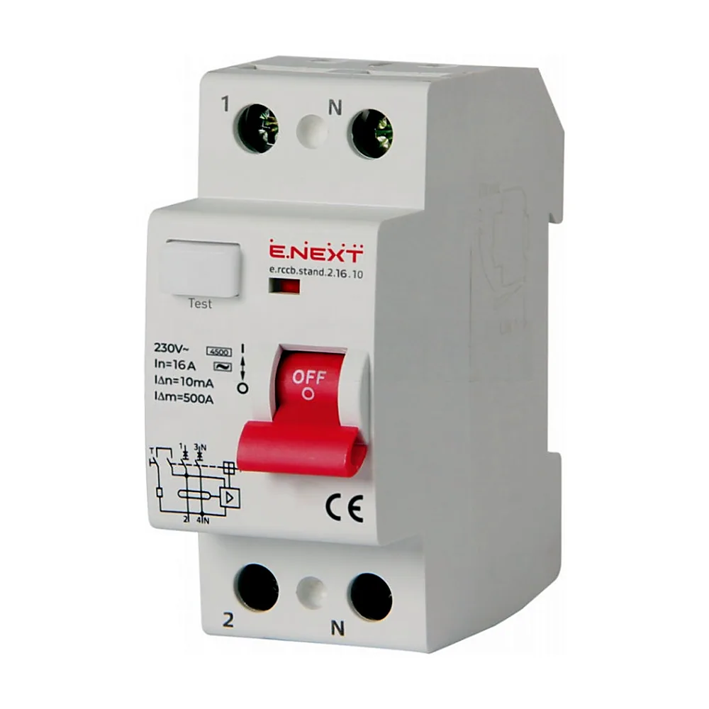 Вимикач диференціального струму e.rccb.stand.2.16.10 2р, 16А, 10mA s034006