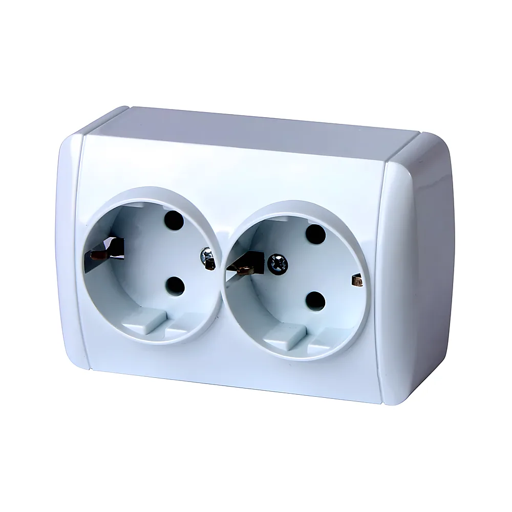 Розетка e.aqua.1233.gr подвійна з заземленням IP20 без кришки біла E.NEXT s035055