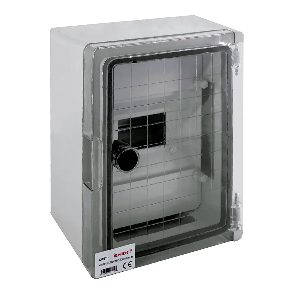 Шафа удароміцна з АБС-пластика e.plbox.210.280.130.8m.tr, 210х280х130мм, IP65 з прозорими дверцятами та панеллю під 8 модулів CP5111