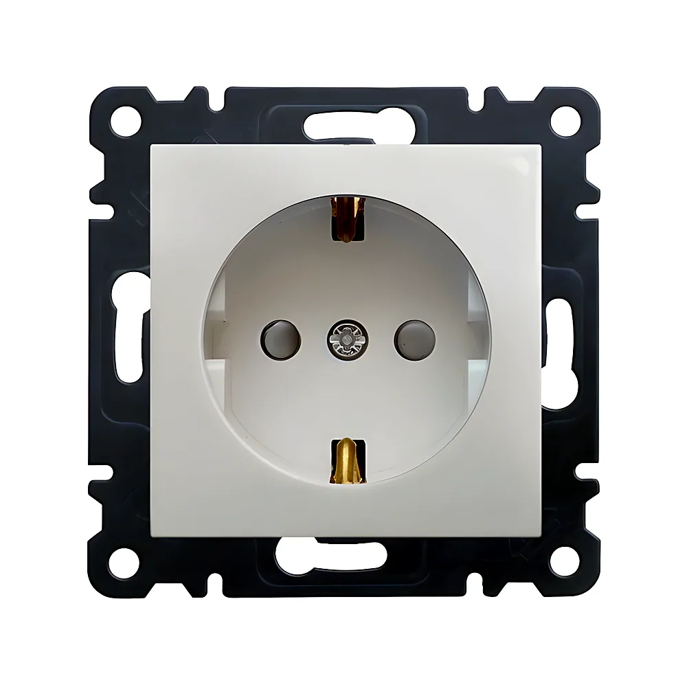 Розетка з з/к з шторками Lumina-2, (мех-м), біла, 16А/230В, Hager WL1060