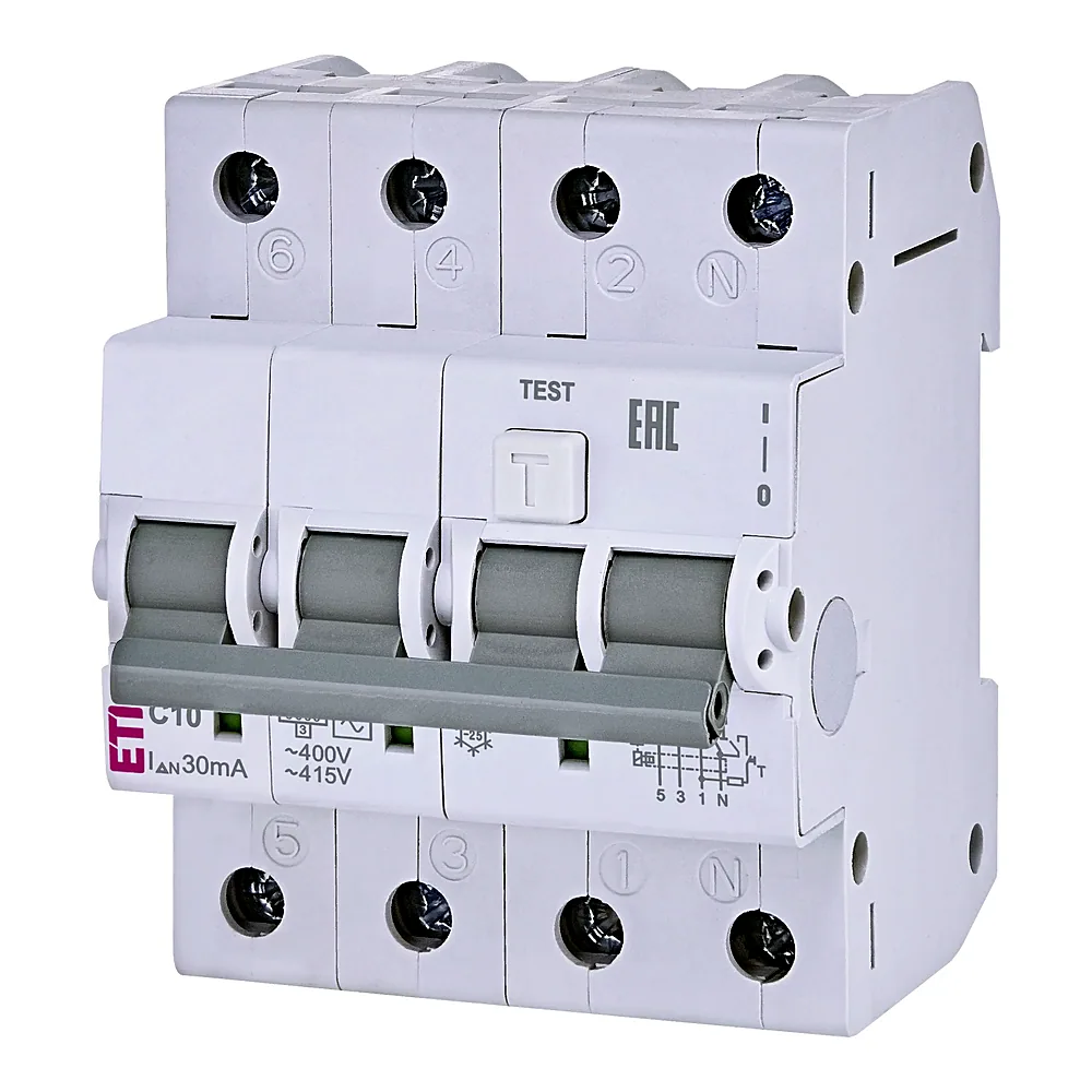 Диф. автоматичний вимикач KZS-4M 3p+N C 10/0,03 тип AC (6kA) 2174022