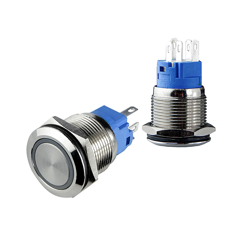 TYJ 19-371 220V зеленая Кнопка метал. с подсв., с фиксац. 1NO+1NC A0140010119