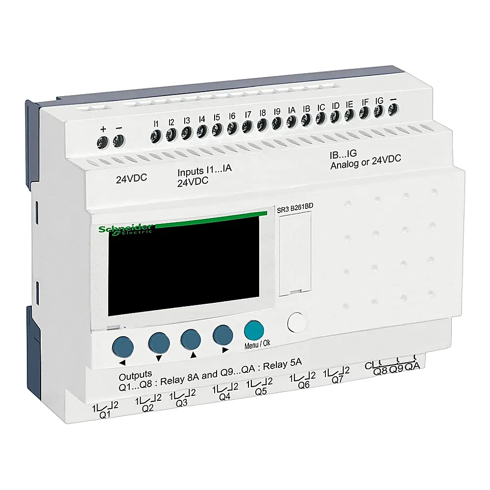 Інтелектуальне реле 26 входів/виходів 24 В DC з дисплеєм і годинником Schneider Electric SR3B261BD