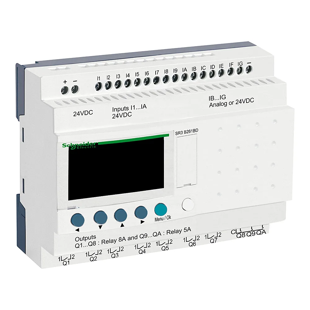 Інтелектуальне реле 26 входів/виходів 24 В DC з дисплеєм і годинником Schneider Electric SR3B261BD