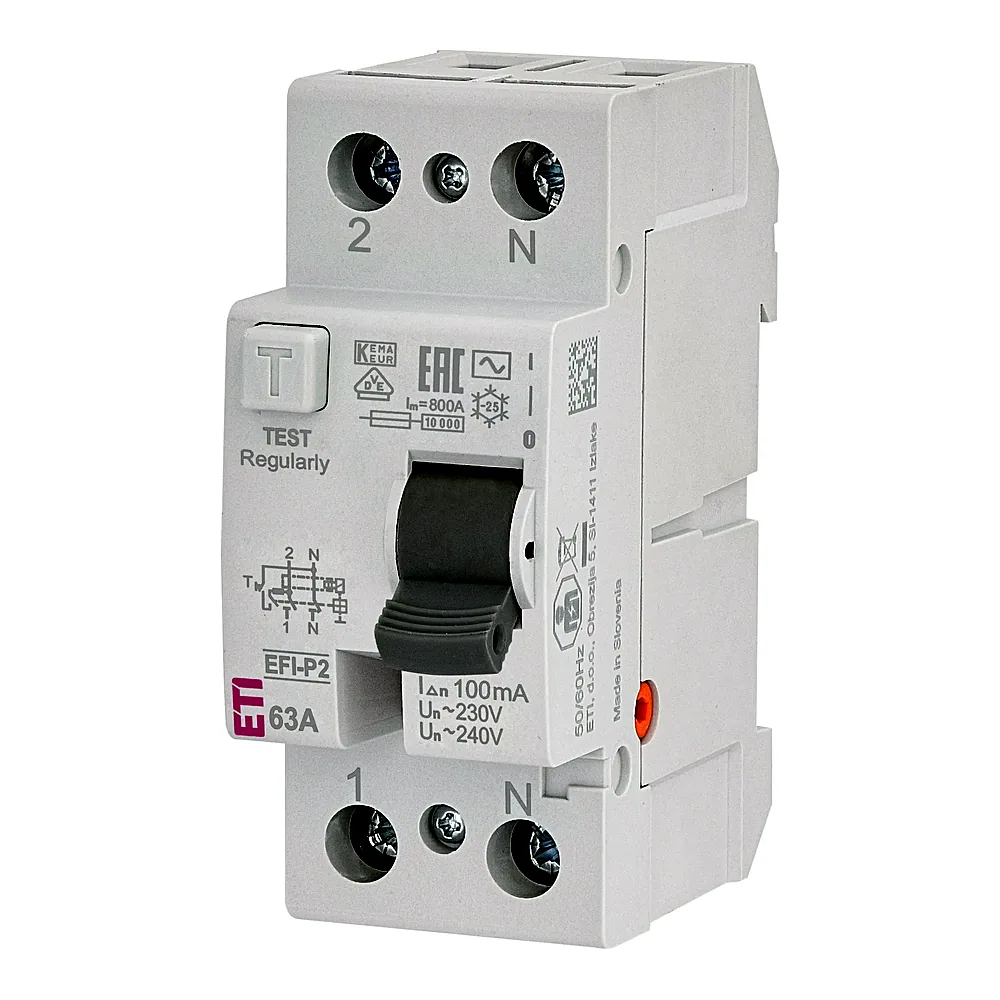 Реле диференційне (ПЗВ) 2р EFI-P2 63/0,1 тип AC (10kA), ETI 2061223